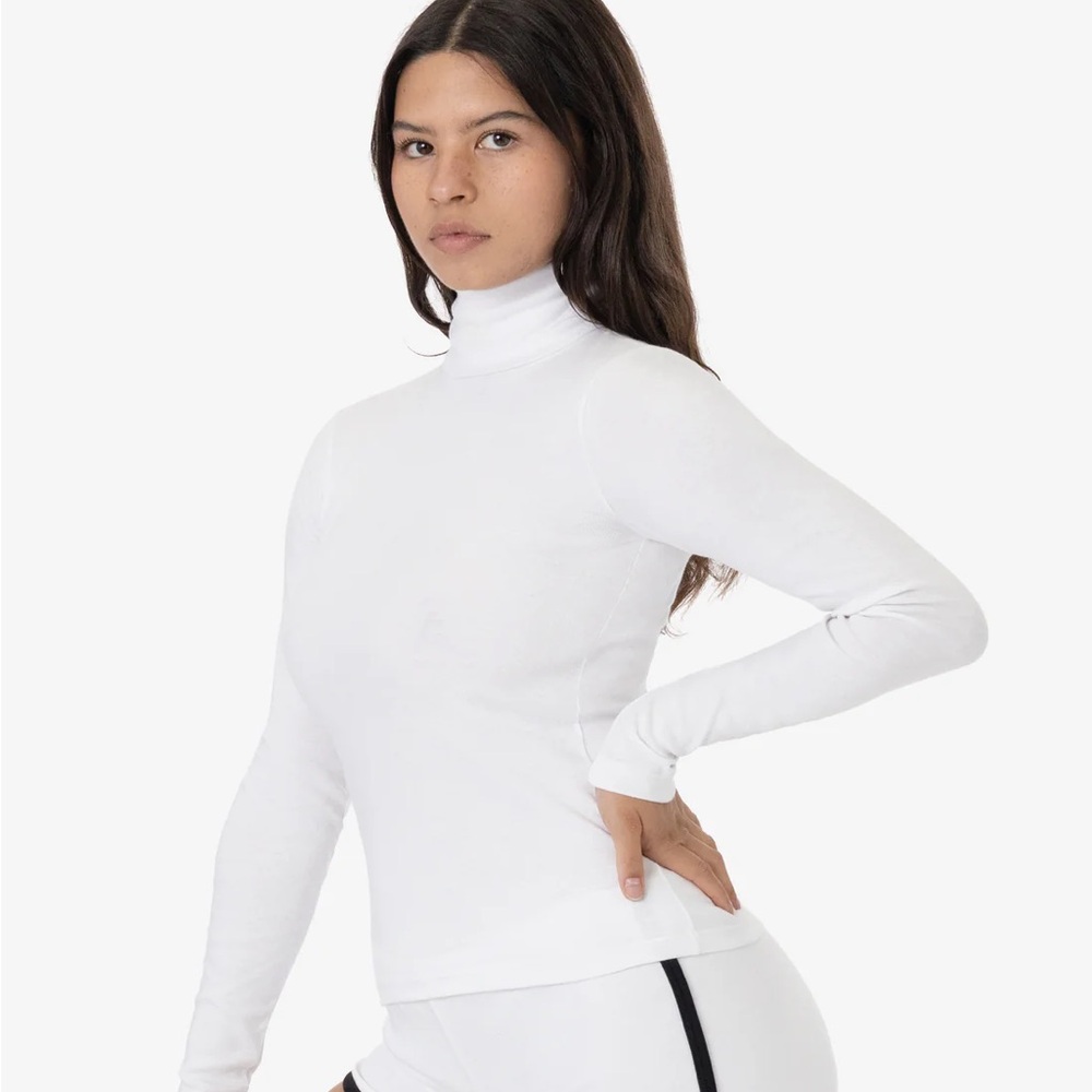 Los Angeles Apparel Baby Rib White Turtleneck Top